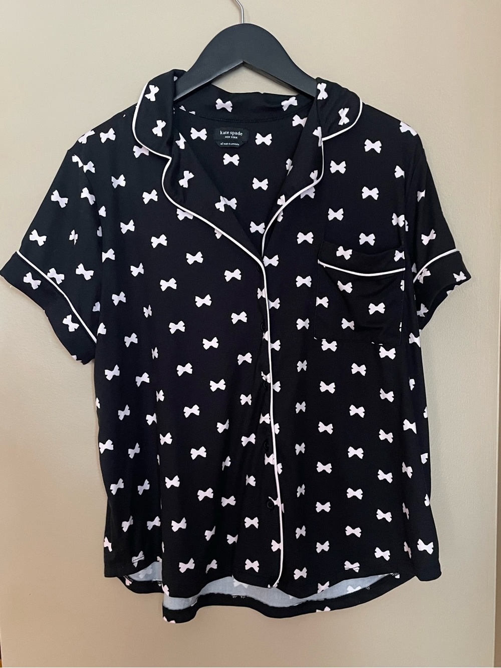 Kate Spade Bow Tie Notched Collar Short Sleeve Pajama Top Sleep Shirt XL